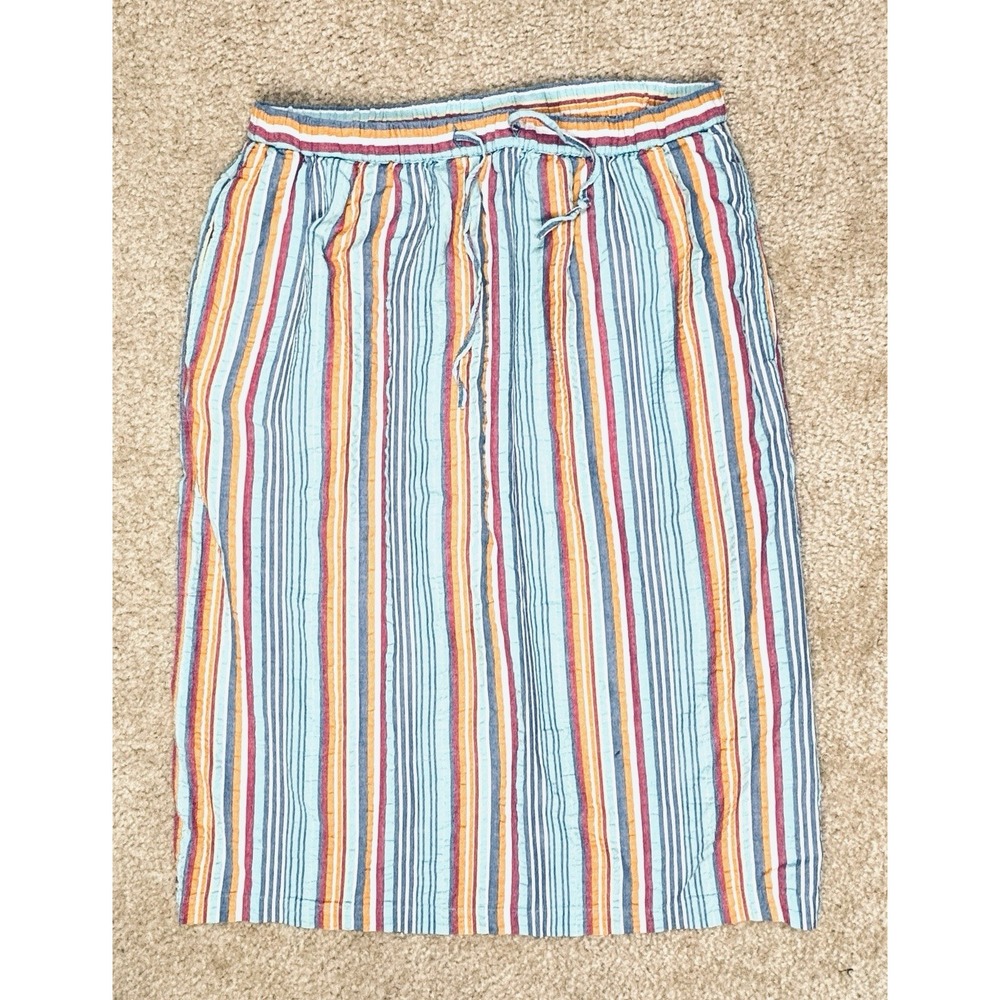 VTG Orvis Womens Cotton Multicolor Striped Midi Skirt Size 6 Rainbow Retro